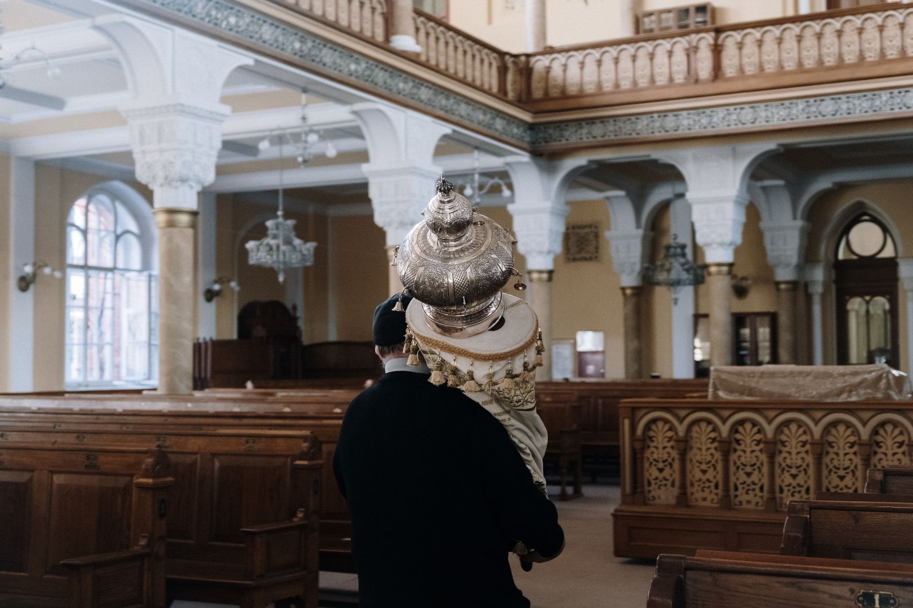 A Torah scroll carried inside a synagogue
